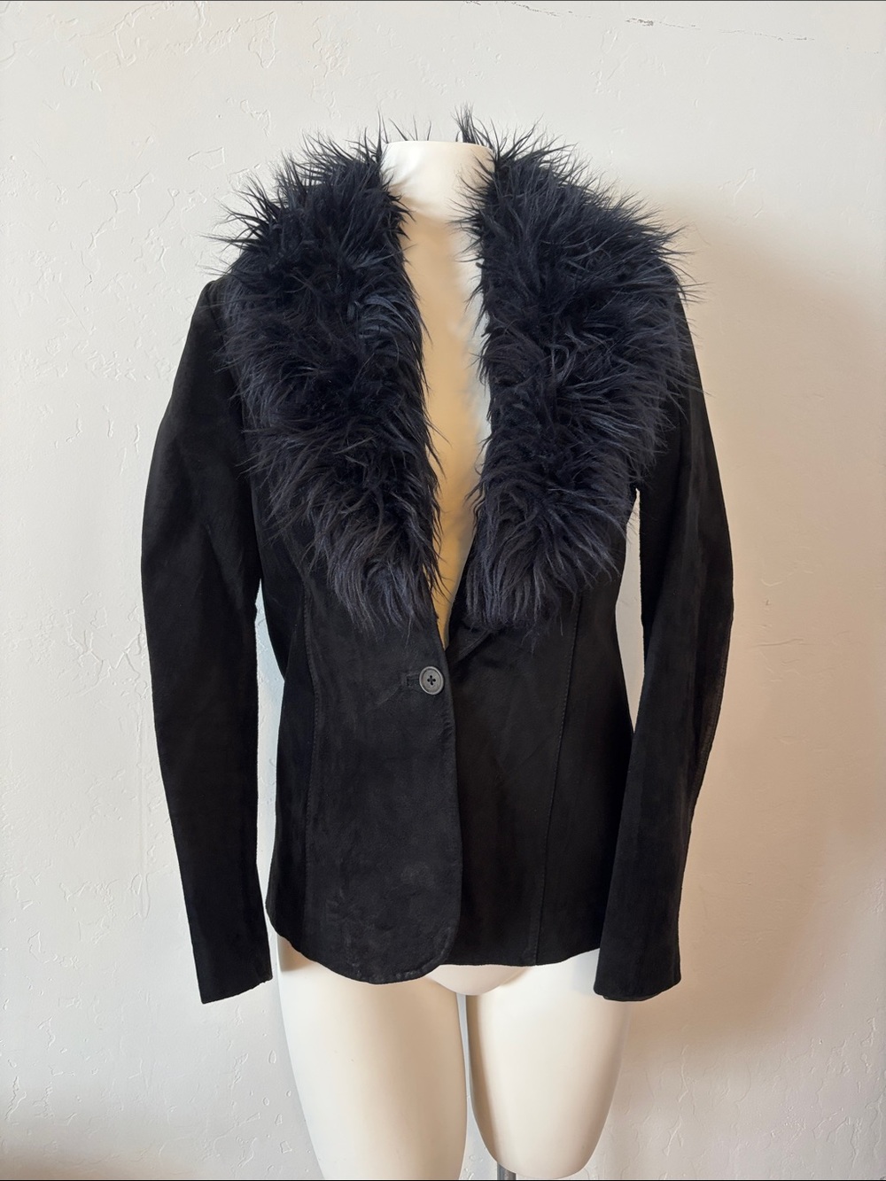 VTG! Caslon Black Suede Jacket Removable Faux-Fur Shawl Collar